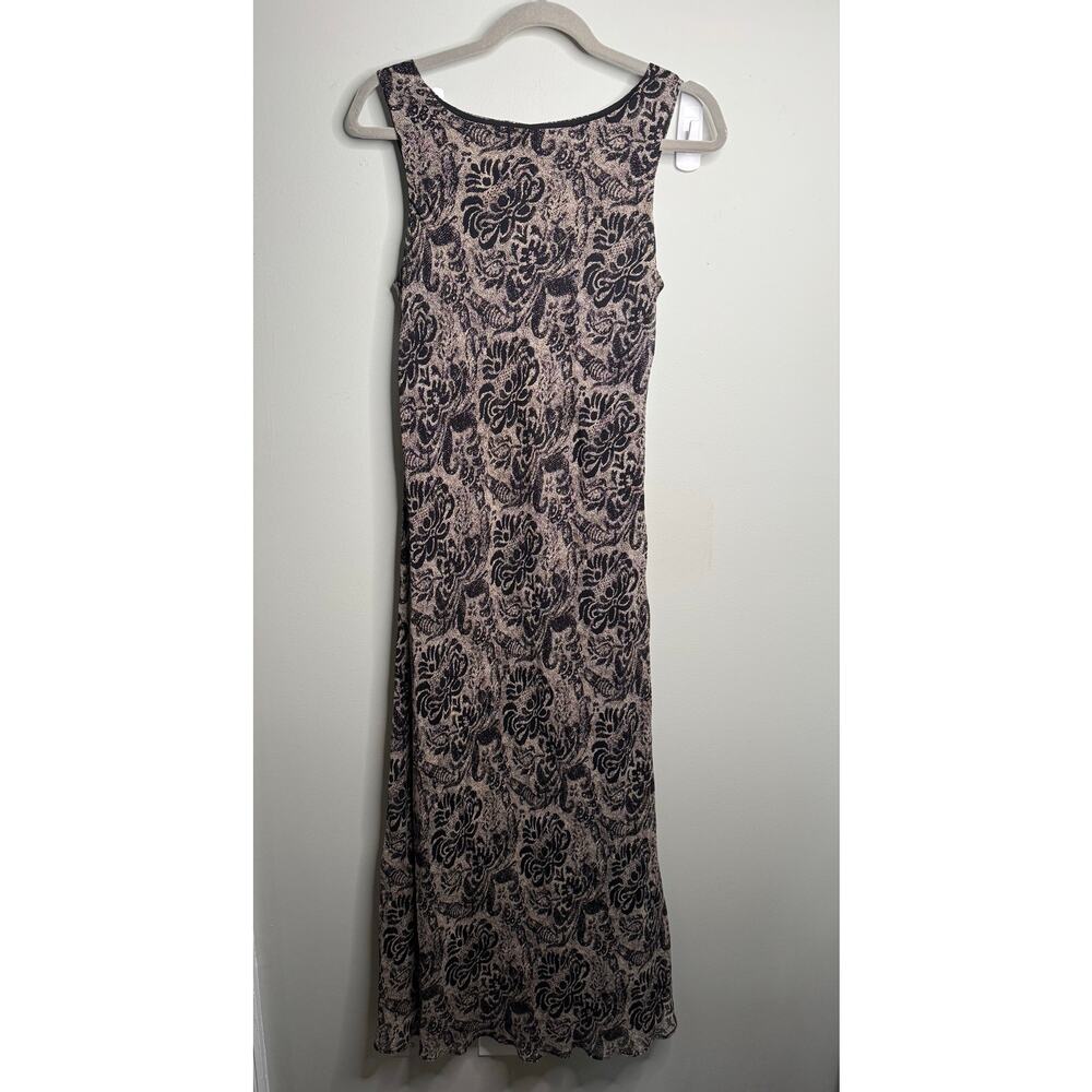 Donna Ricco Vintage 90s Y2K Black Tan Floral Midi Sleeveless Dress Size 8
